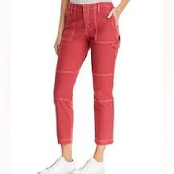 Joie Madelia Cargo Pant Cardinal Red Slim Straight Leg Cargo Painter Ankle sz 2 - Picture 1 of 7